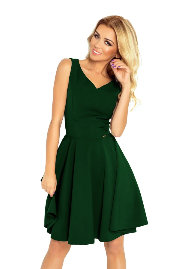 114-10 Flared dress - heart-shaped neckline - dark green