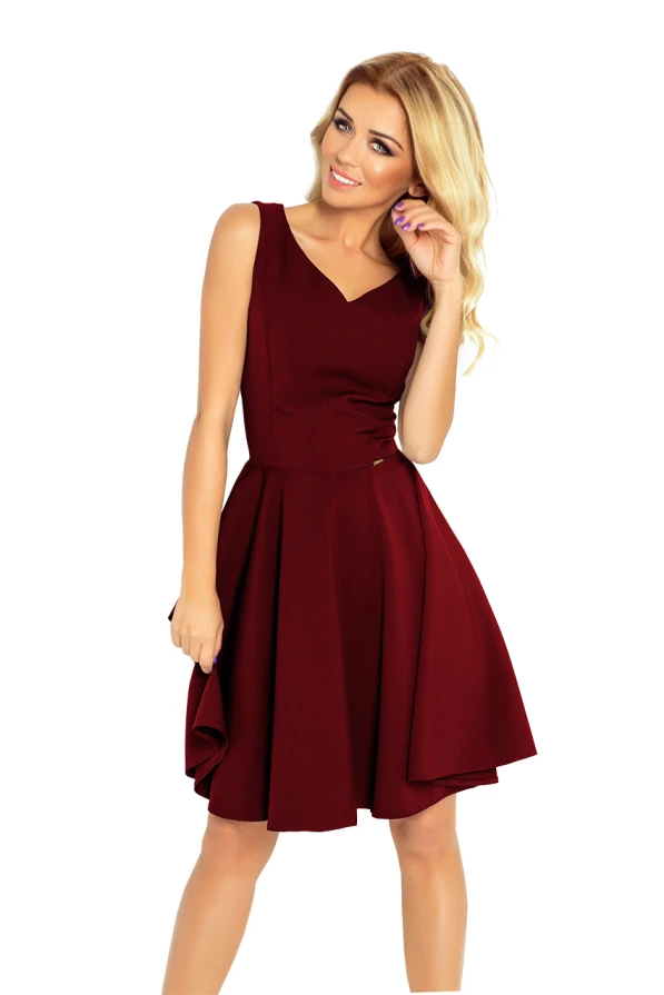 114-11 Flared dress - heart-shaped neckline - Burgundy color