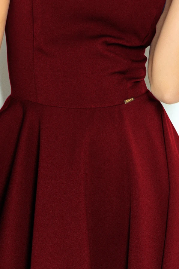 114-11 Flared dress - heart-shaped neckline - Burgundy color