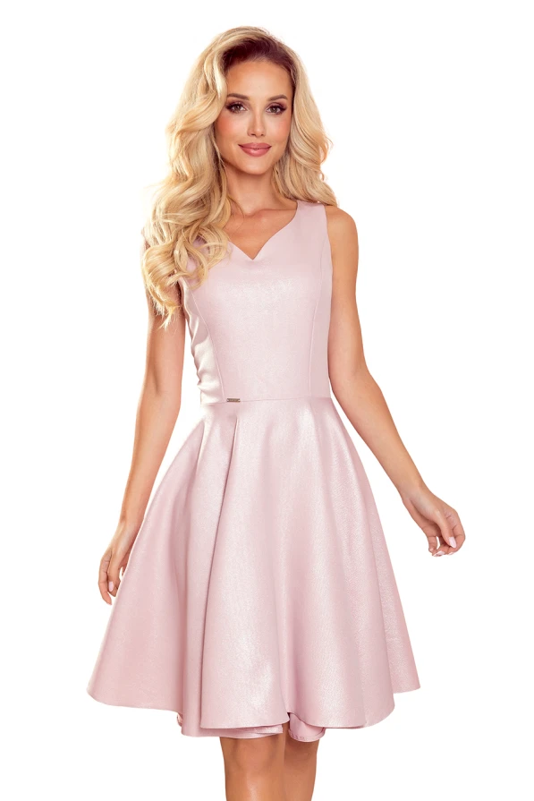 114-14 Flared dress - heart-shaped neckline - powder pink + glitter