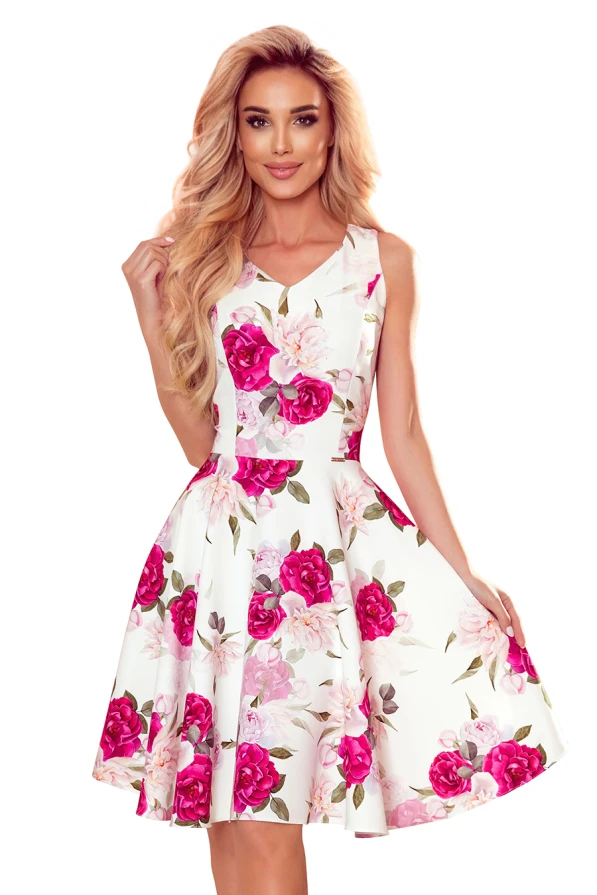 114-16 Flared dress - heart-shaped neckline - Roses