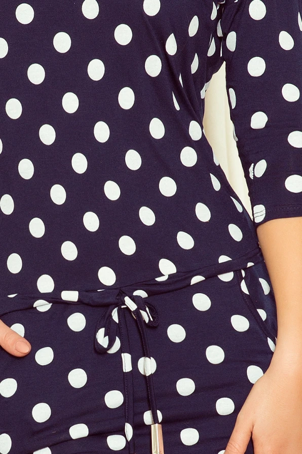 13-101 Sports dress with binding and pockets - navy blue + polka dots