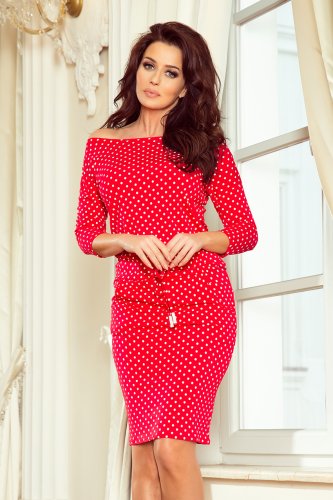 13-98 Sports dress with binding and pockets - red + polka dots