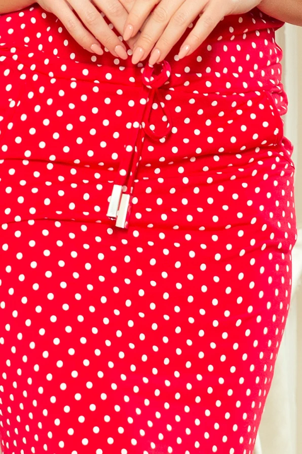 13-98 Sports dress with binding and pockets - red + polka dots