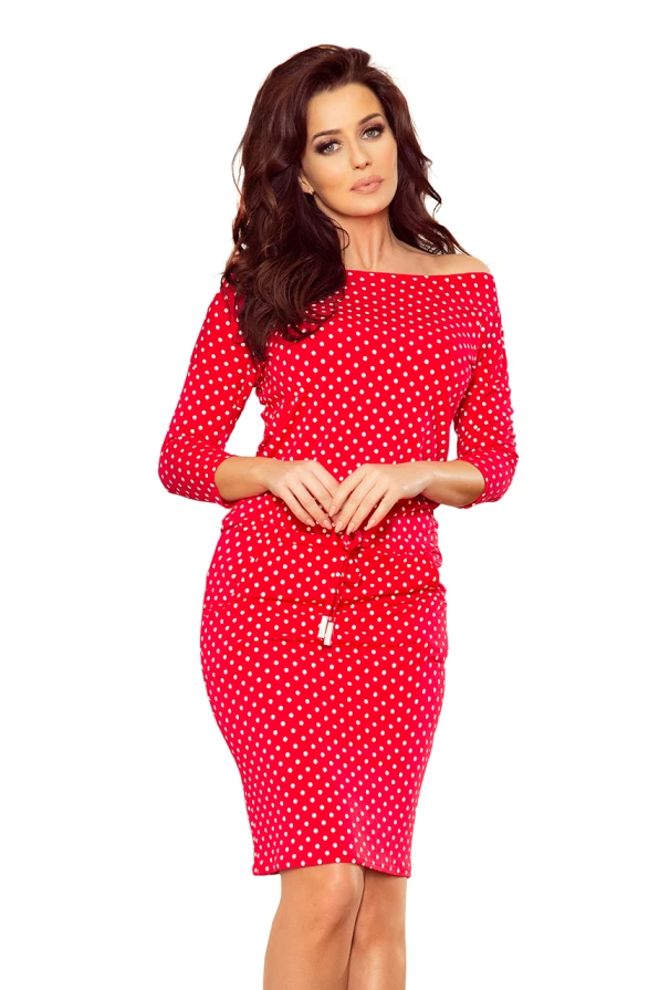 13-98 Sports dress with binding and pockets - red + polka dots