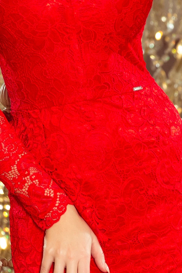 170-6 Lace dress with neckline - Red