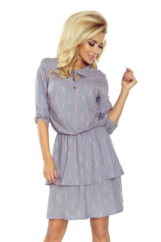 182-2 TINA Dress with two flounces - light gray + neon patterns