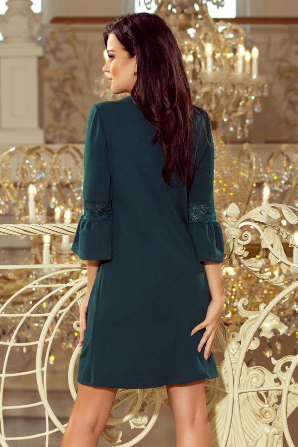 190-7 MARGARET dress with lace on the sleeves - dark green