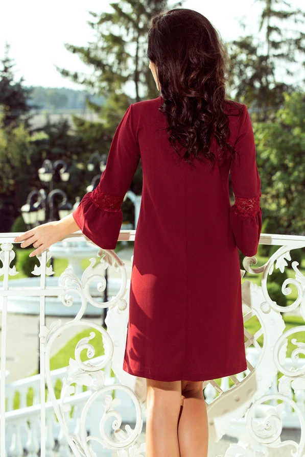 190-8 MARGARET dress with lace on the sleeves - Burgundy color