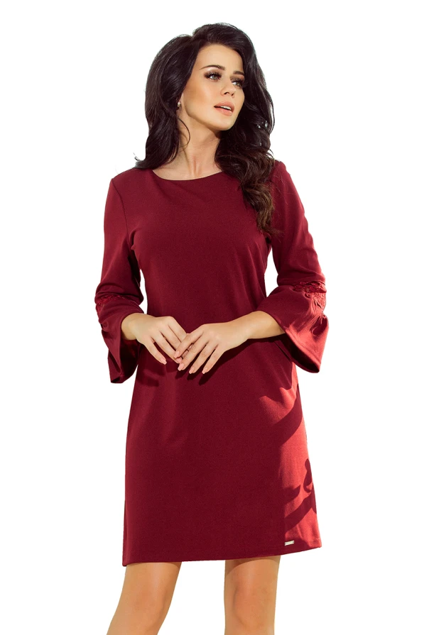190-8 MARGARET dress with lace on the sleeves - Burgundy color
