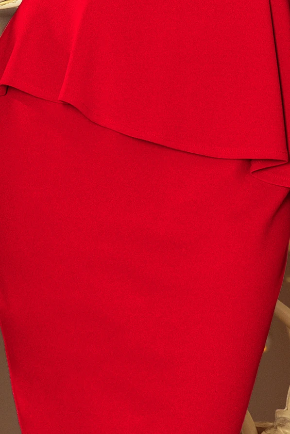 192-5 Elegant midi dress with frill - RED