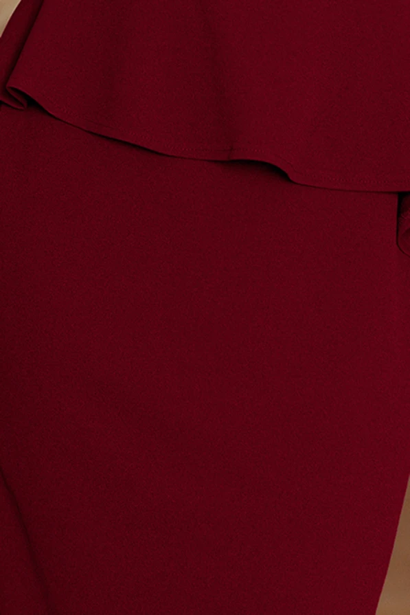 192-6 Elegant midi dress with frill - Burgundy color