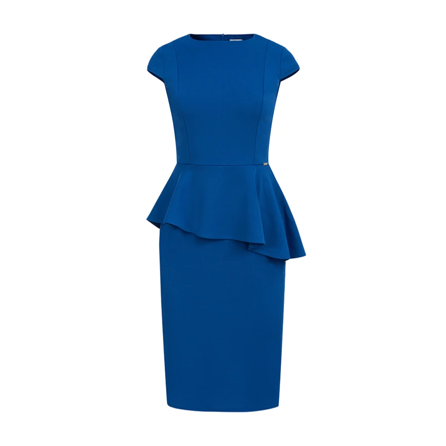 192-7 Elegant midi dress with frill - royal blue