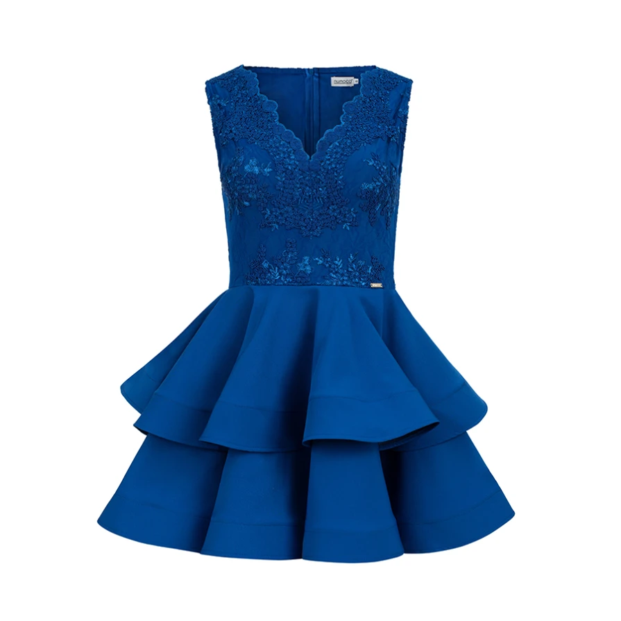 200-7 CHARLOTTE - Exclusive dress with lace neckline - ROYAL BLUE