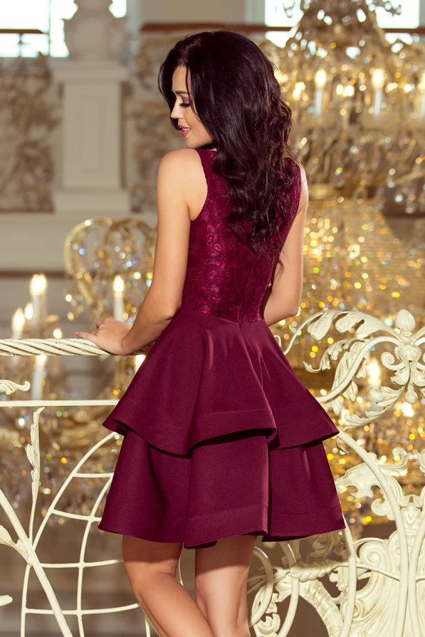 205-2 LAURA flared dress with lace - Burgundy color