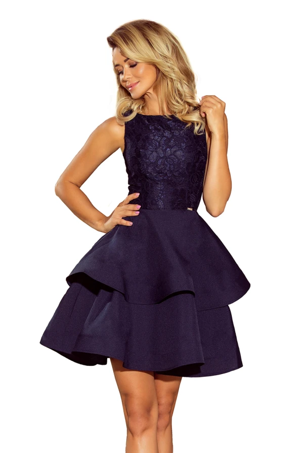 205-3 LAURA flared dress with lace - navy blue