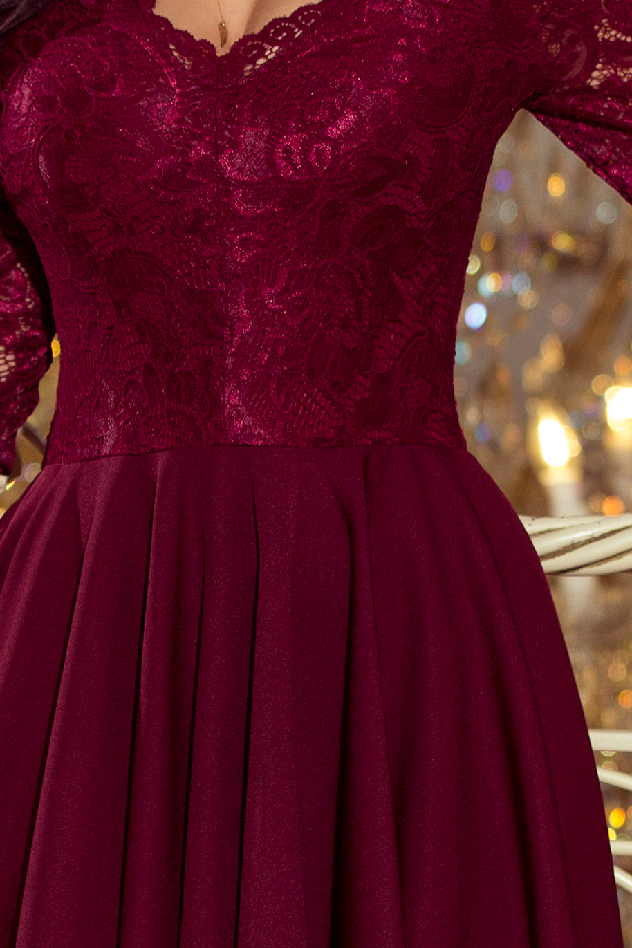 burgundy color gown