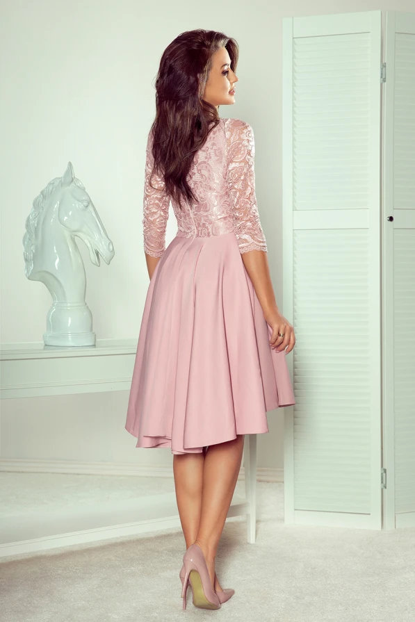 210-11 NICOLLE - dress with longer back with lace neckline - powder pink