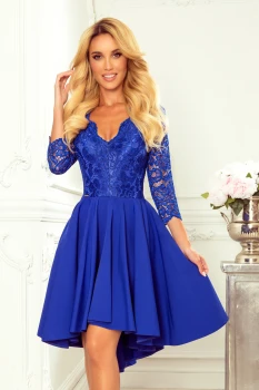 210-12 NICOLLE - dress with longer back with lace neckline - CLASSIC BLUE