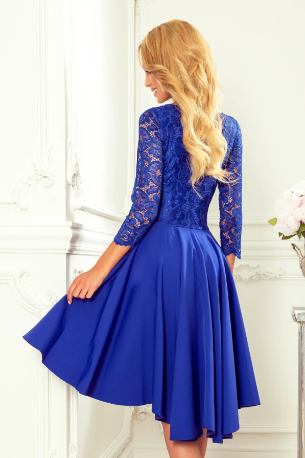 210-12 NICOLLE - dress with longer back with lace neckline - CLASSIC BLUE