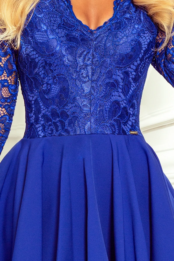 210-12 NICOLLE - dress with longer back with lace neckline - CLASSIC BLUE