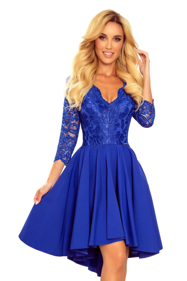 210-12 NICOLLE - dress with longer back with lace neckline - CLASSIC BLUE