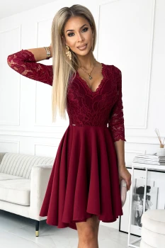 210-15 NICOLLE dress with longer back and neckline - burgundy color