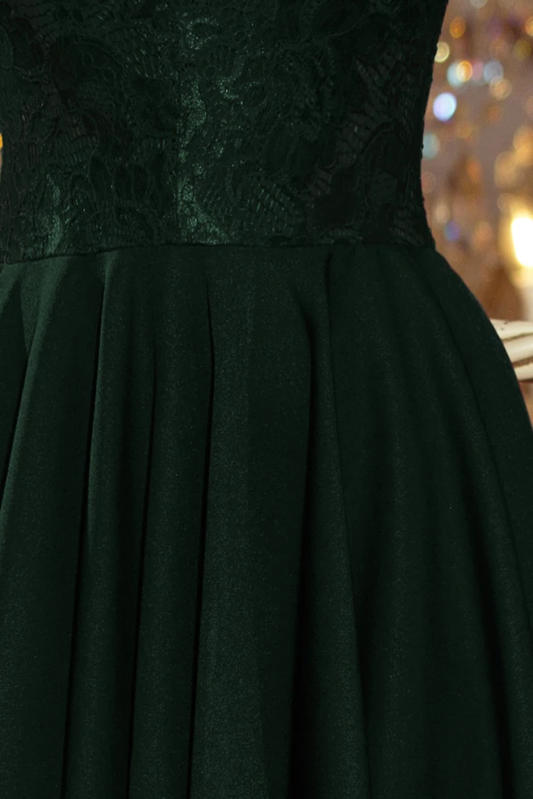 210-3 NICOLLE - dress with longer back with lace neckline - dark green