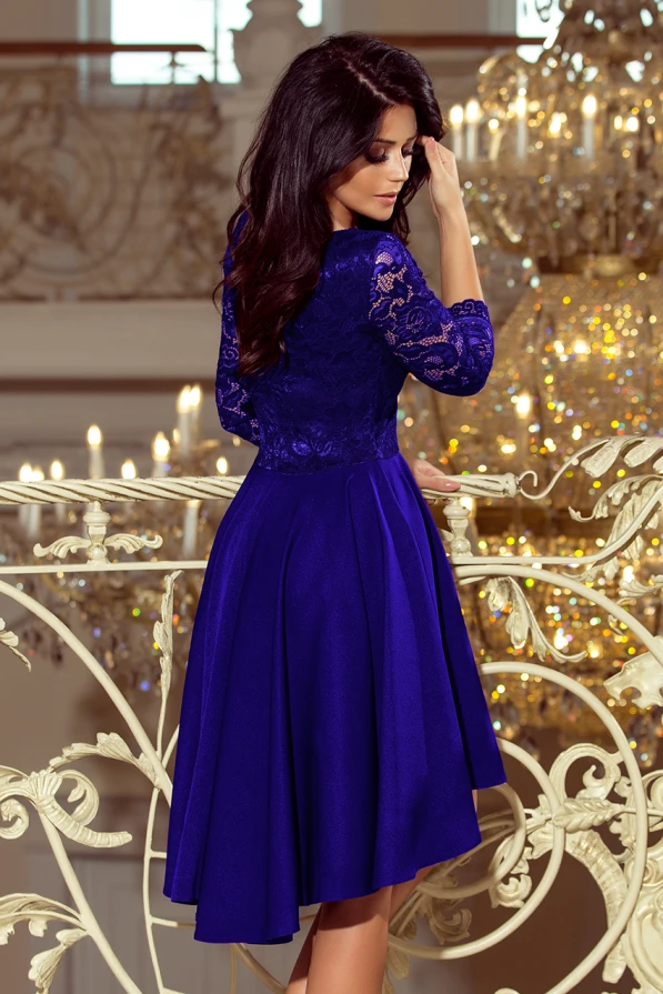 210-4 NICOLLE - dress with longer back with lace neckline - ROYAL BLUE