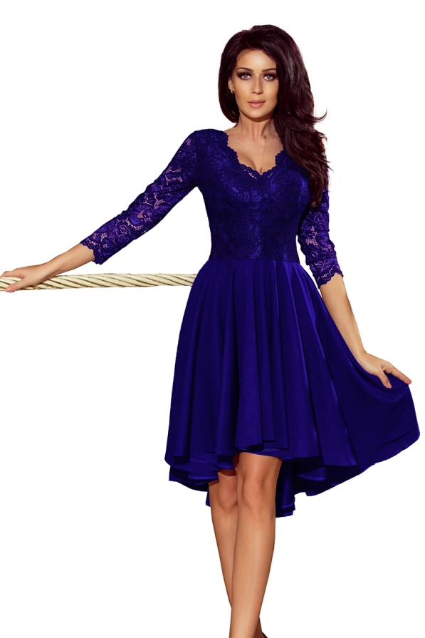 210-4 NICOLLE - dress with longer back with lace neckline - ROYAL BLUE