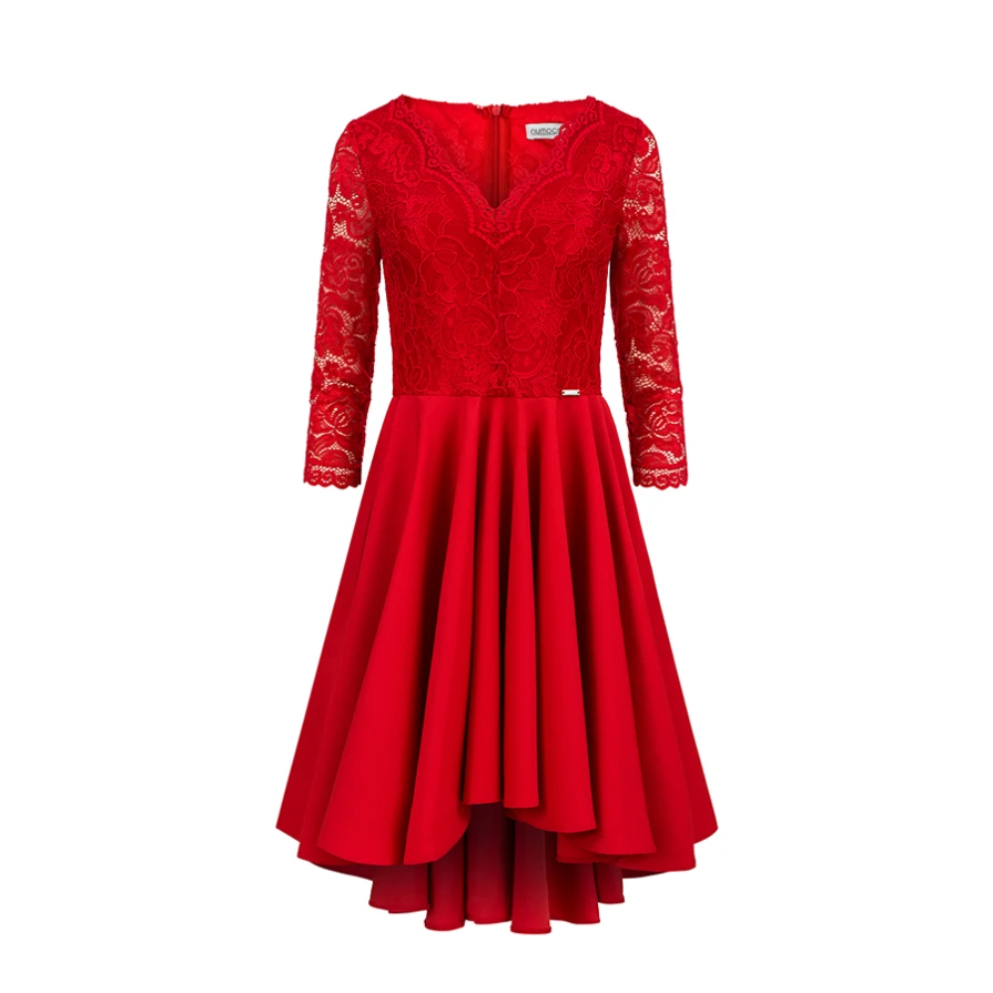 210-6 NICOLLE - dress with longer back with lace neckline - Red
