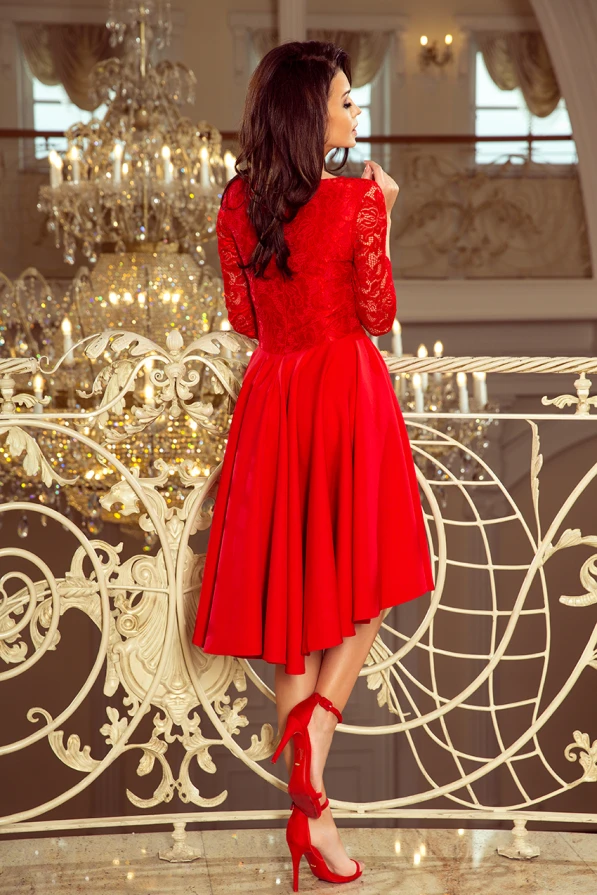 210-6 NICOLLE - dress with longer back with lace neckline - Red