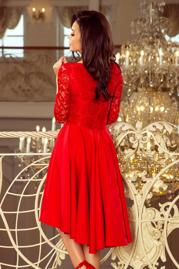 210-6 NICOLLE - dress with longer back with lace neckline - Red