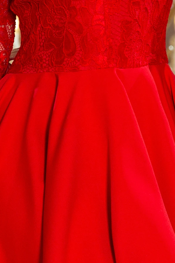 210-6 NICOLLE - dress with longer back with lace neckline - Red