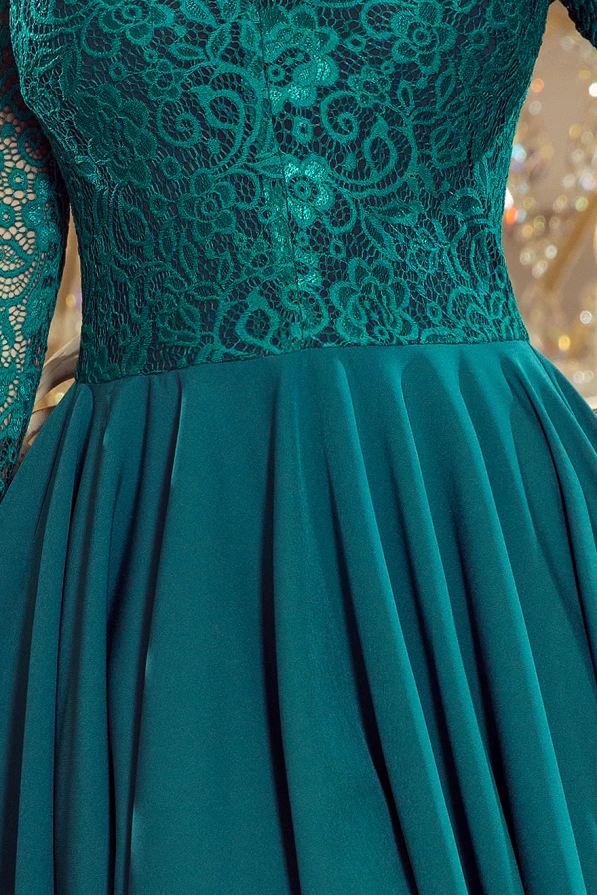 210-8 NICOLLE - dress with longer back with lace neckline - Green