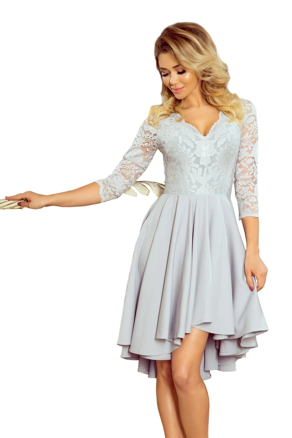 210-9 NICOLLE - dress with longer back with lace neckline - Grey
