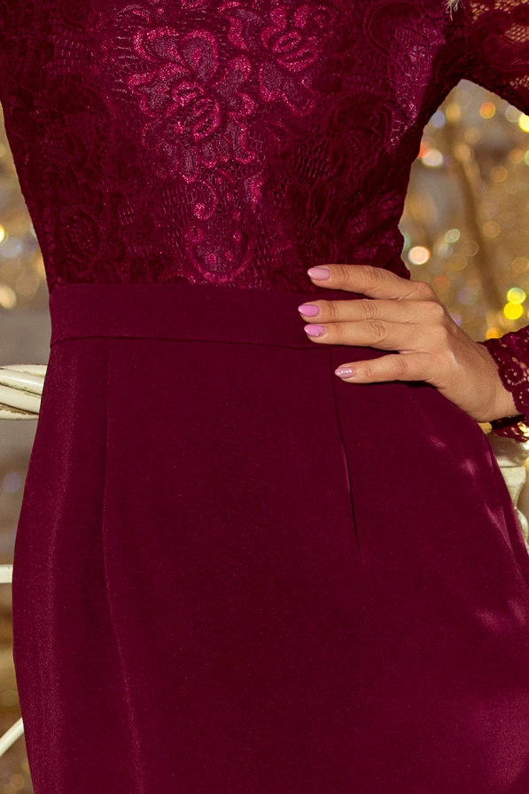 216-3 EMMA elegant pencil dress with lace - Burgundy color
