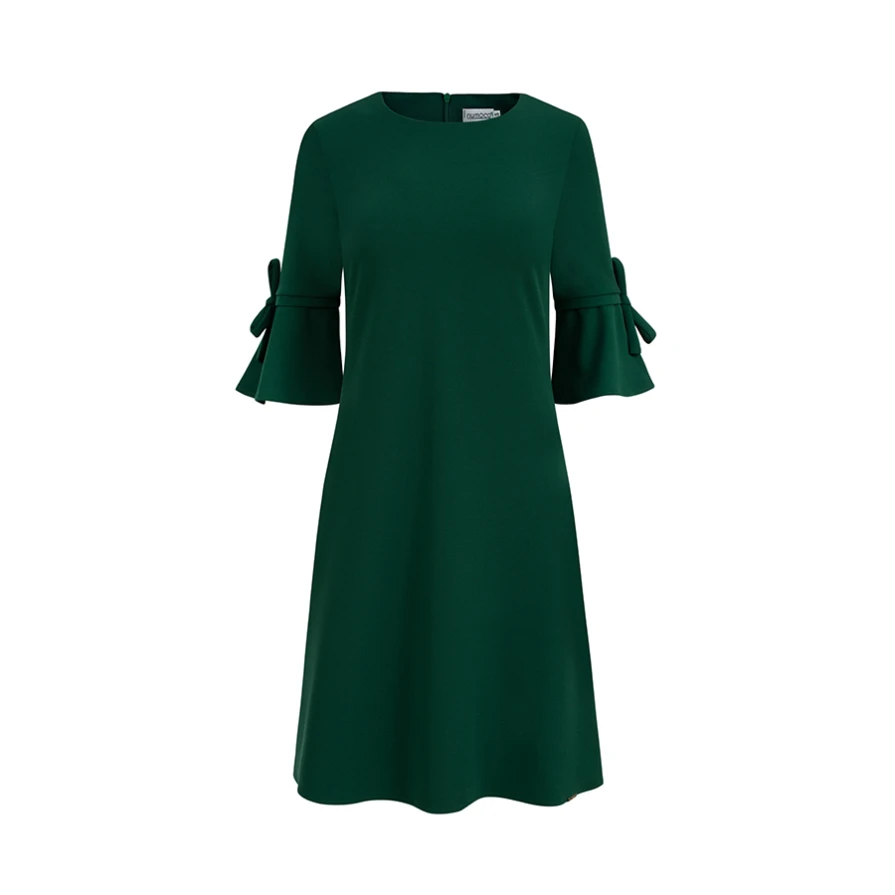 217-2 NEVA Trapezoidal dress with flared sleeves - dark green