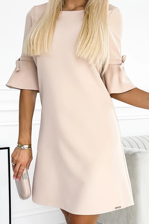 217-7 NEVA Trapezoidal dress with flared sleeves - beige
