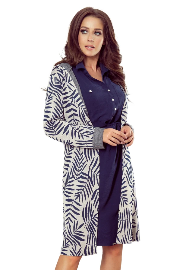 218-3 Coat with hood and pockets - blue leaves