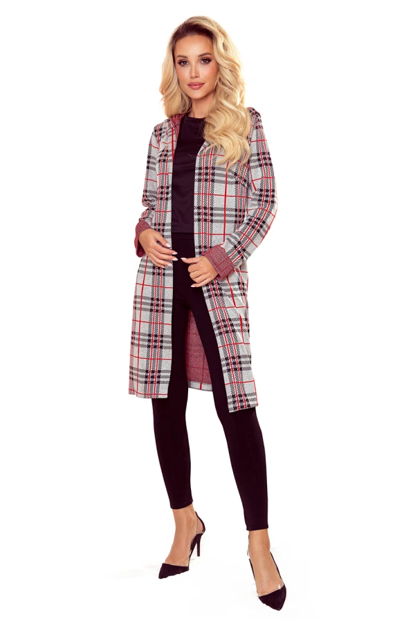 218-5 Coat with hood and pockets - red grille
