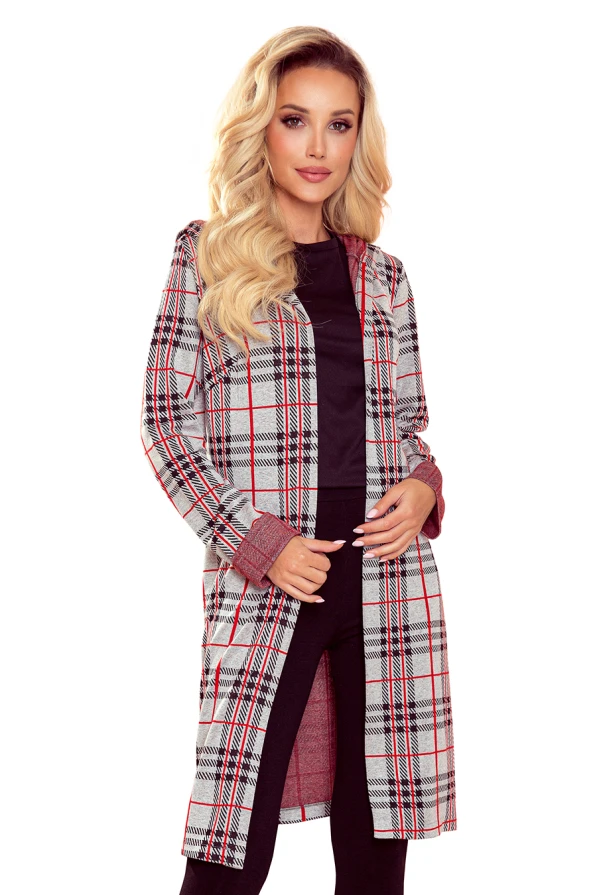 218-5 Coat with hood and pockets - red grille
