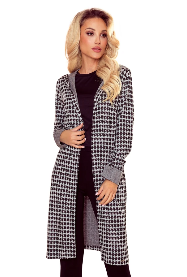 218-6 Coat with hood and pockets - houndstooth