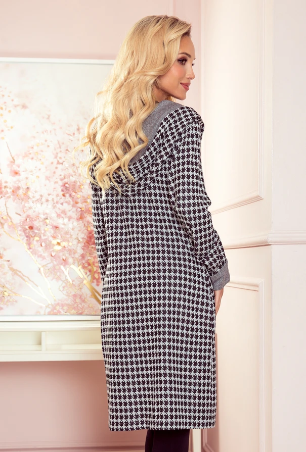 218-6 Coat with hood and pockets - houndstooth