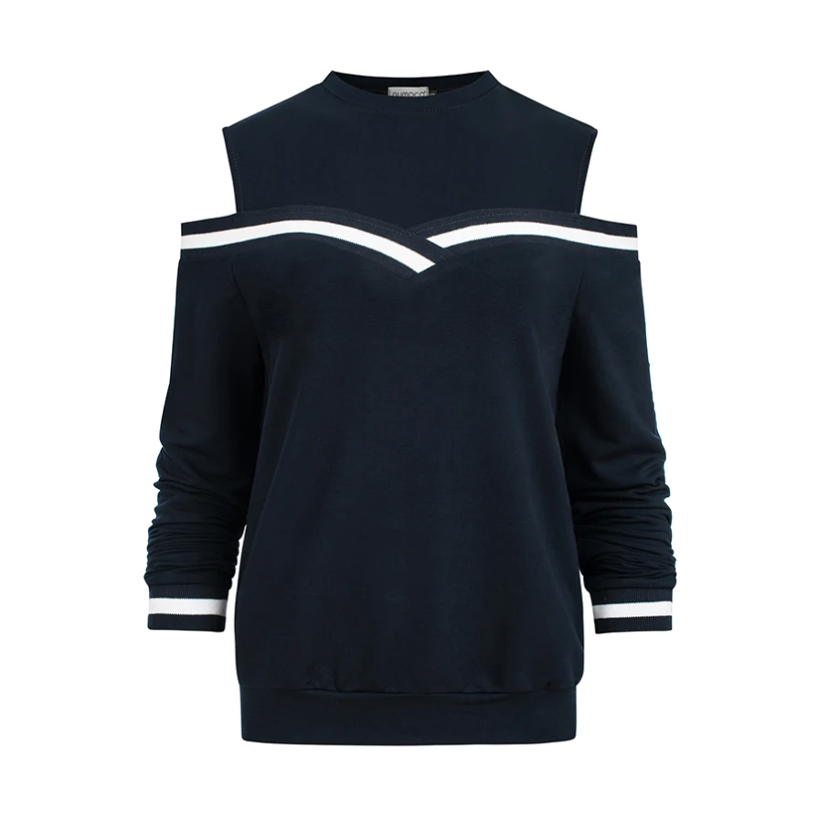 223-1 Comfortable sweatshirt with bare shoulders - navy blue