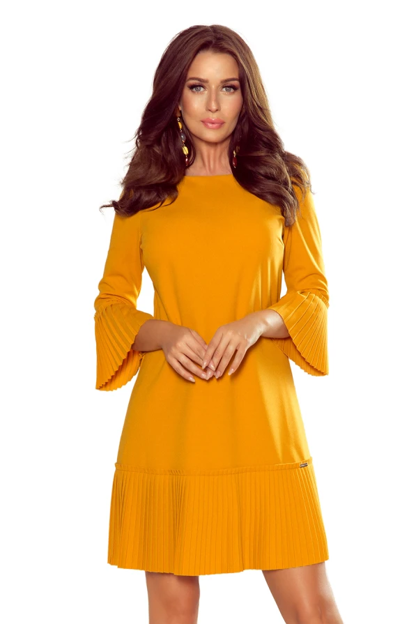 228-7 LUCY - pleated comfortable dress - mustard color