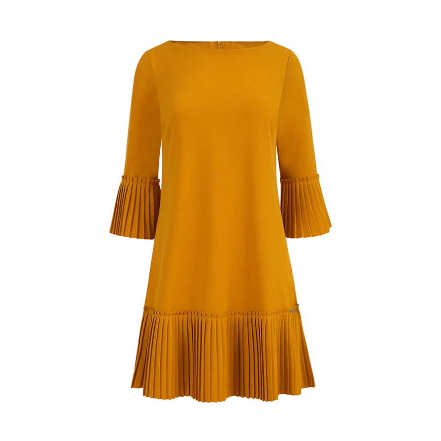 228-7 LUCY - pleated comfortable dress - mustard color