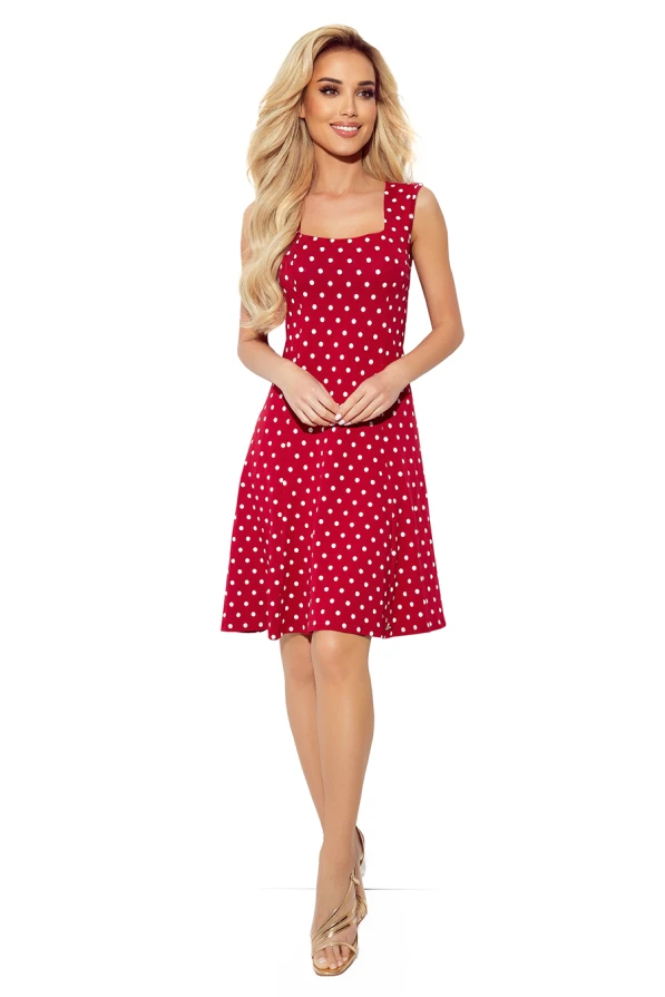 241-2 STELLA Dress with a neckline - burgundy in polka dots