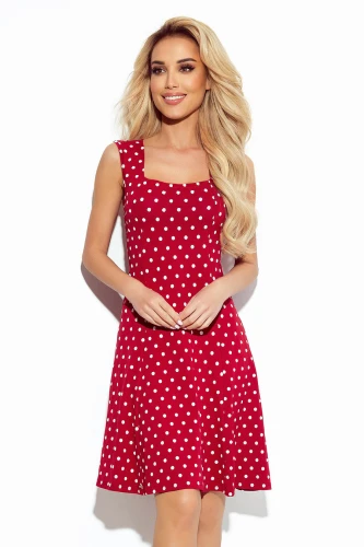241-2 STELLA Dress with a neckline - burgundy in polka dots