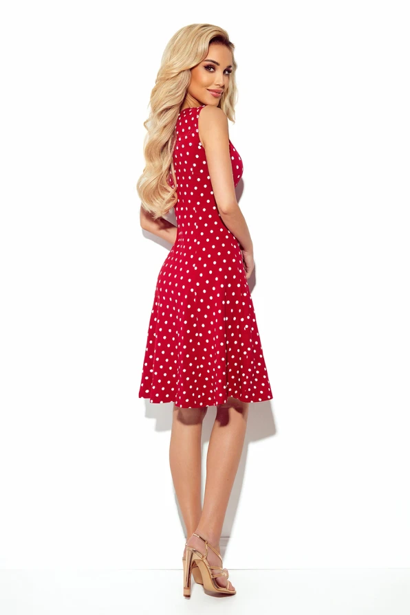 241-2 STELLA Dress with a neckline - burgundy in polka dots